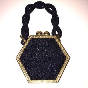 Vintage 1940 Sapphire Blue Beaded Gold Plated Handbag